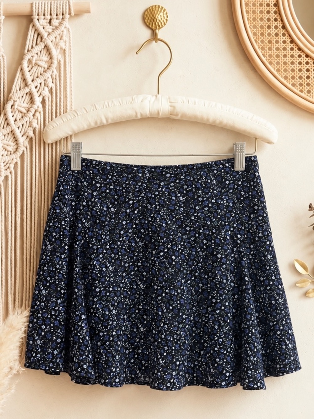 American Eagle Outfitters Navy/Black Blue Floral Skater Mini Skirt